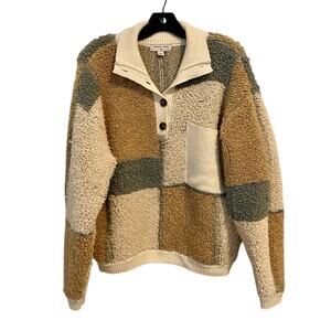 Sandy Liang Target Sherpa Pocket Comfy Boho Shabby Chic Colorblock Sweater